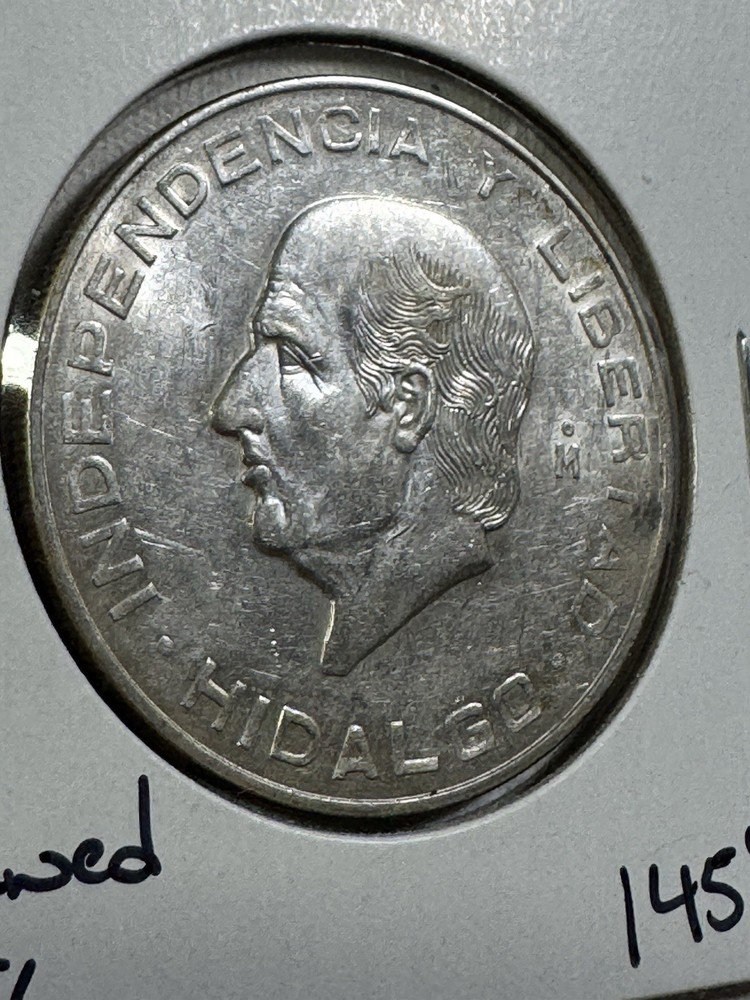1956 Mexico 10 Pesos Large Silver Coin Cleaned