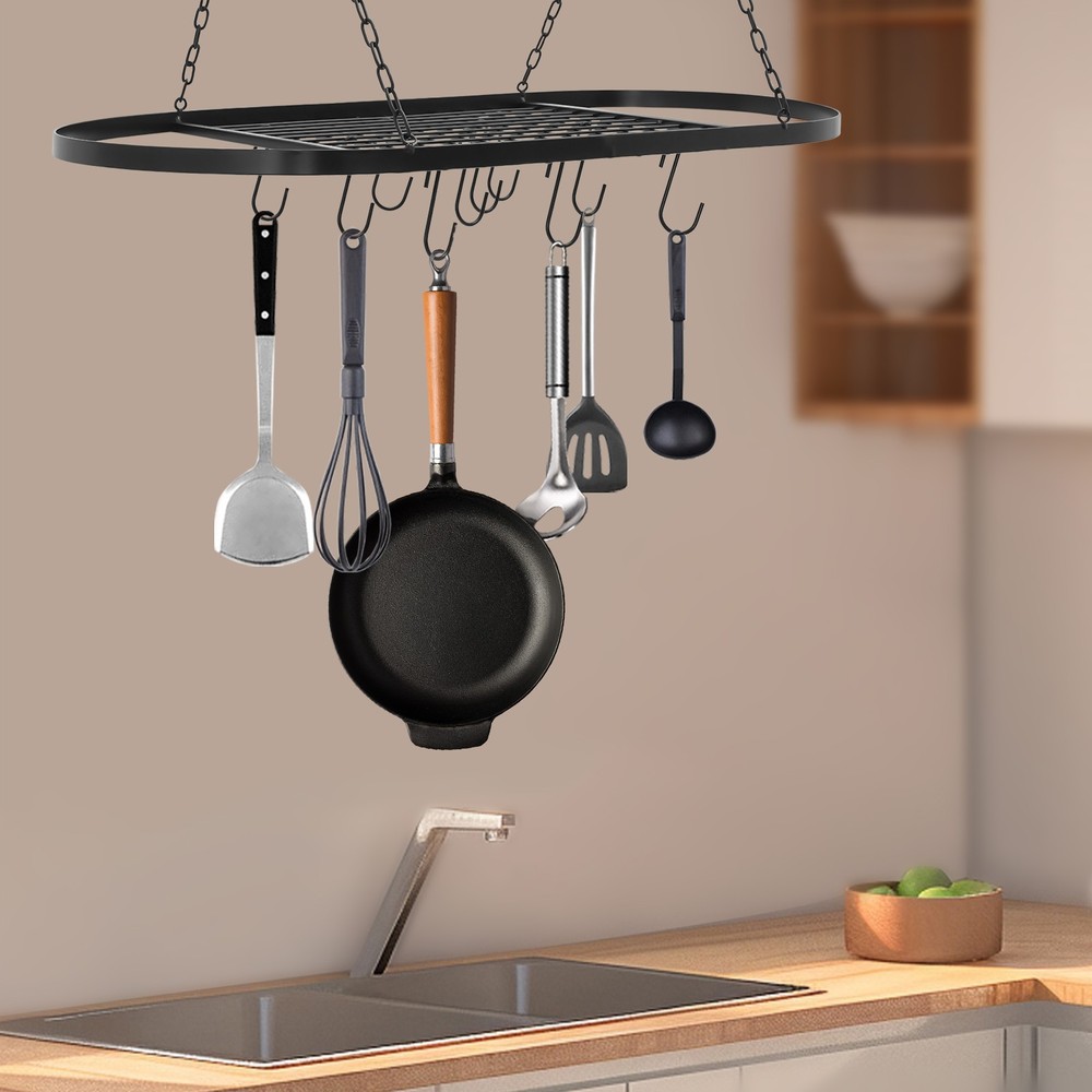 Kitchen Iron Pot Rack Oval Ceiling Hanging Cookware Storage Pan Holder Hanger