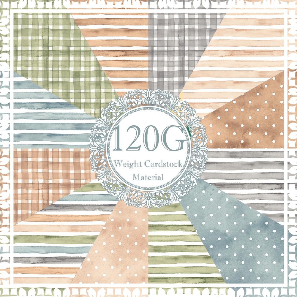 24 Sheets Earth Tone Scrapbook , Double-Sided Neutral Color Strips Patterns D...