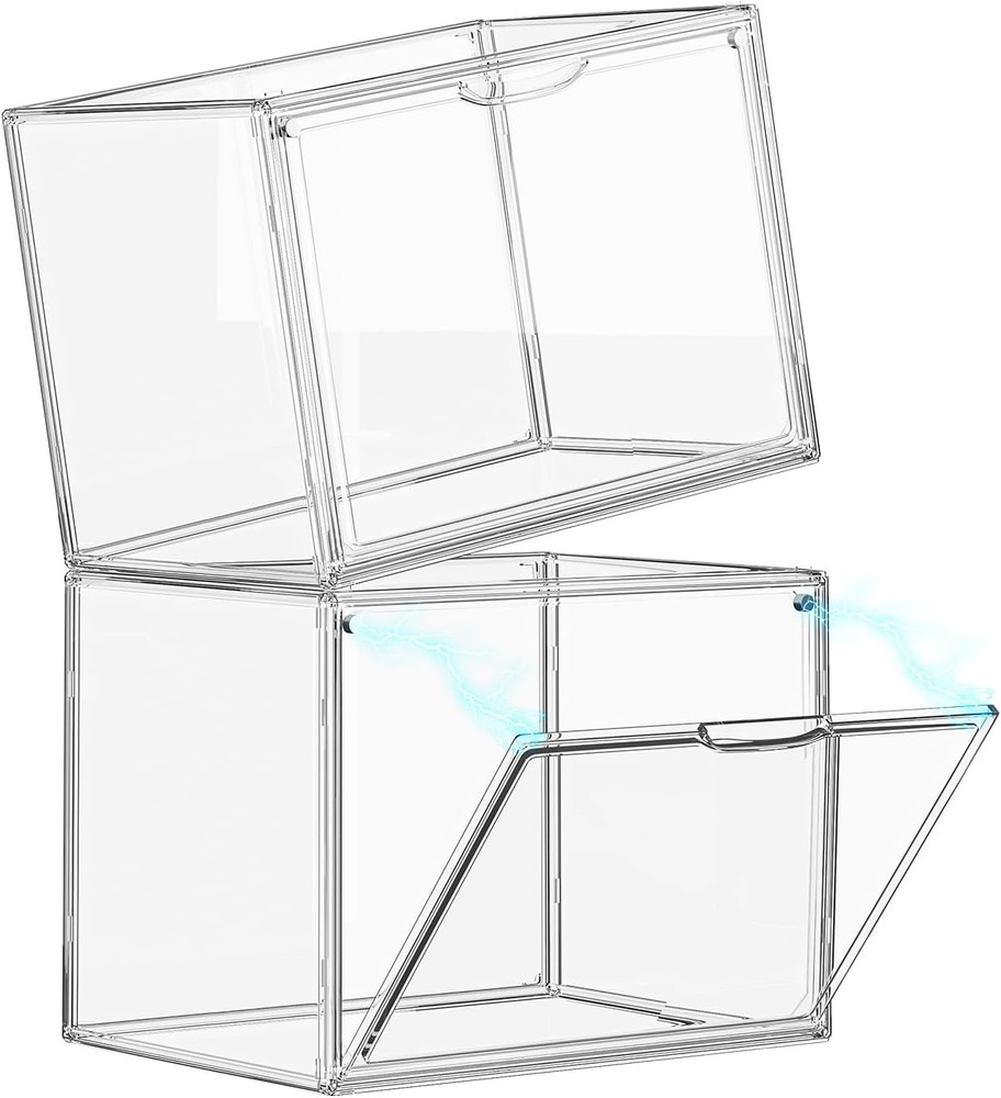 Clear Acrylic Display Case Large Stackable Storage Bins Magnetic Attraction Lids