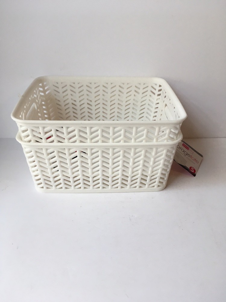 Simplify White Herringbone Small Storage Tote- Set of 2