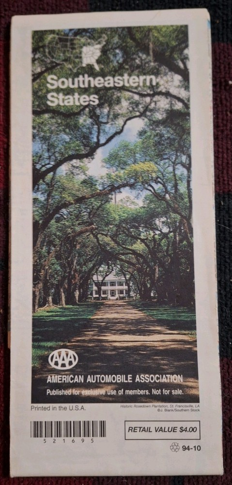 Vintage SOUTHEASTERN STATES 1995 AAA Member Foldable Paper Map