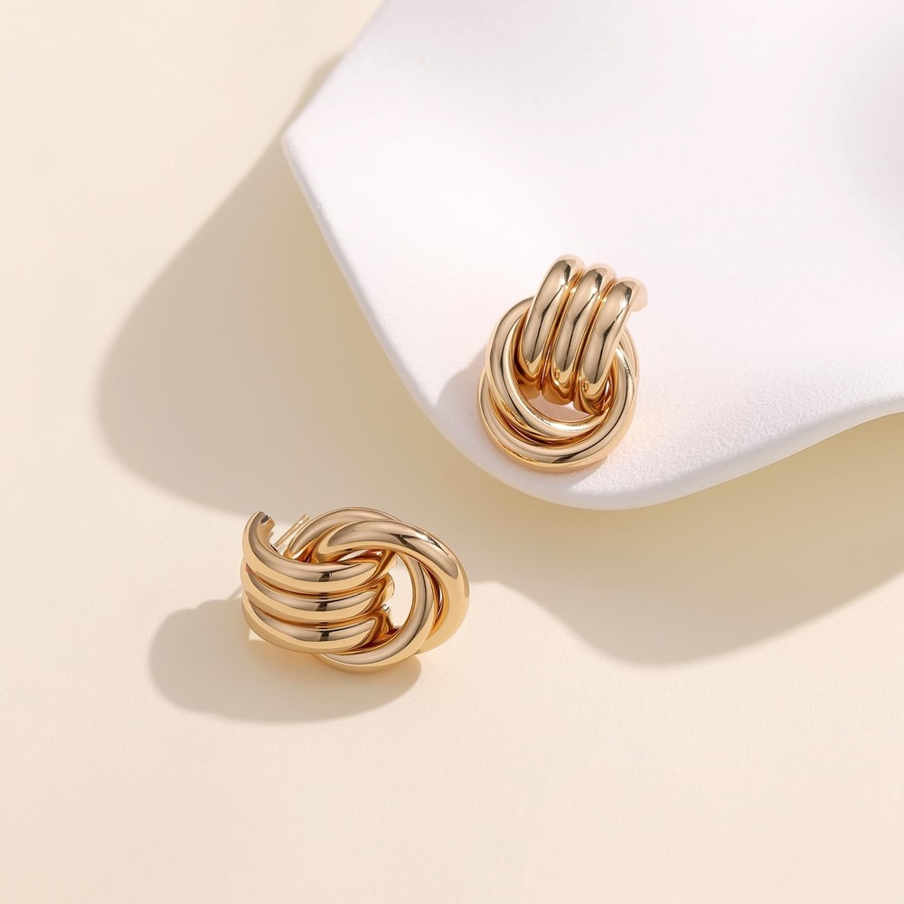 Knot Link Circle Geometric Drop Dangle Earrings, Circle Geometric Drop Dangle...