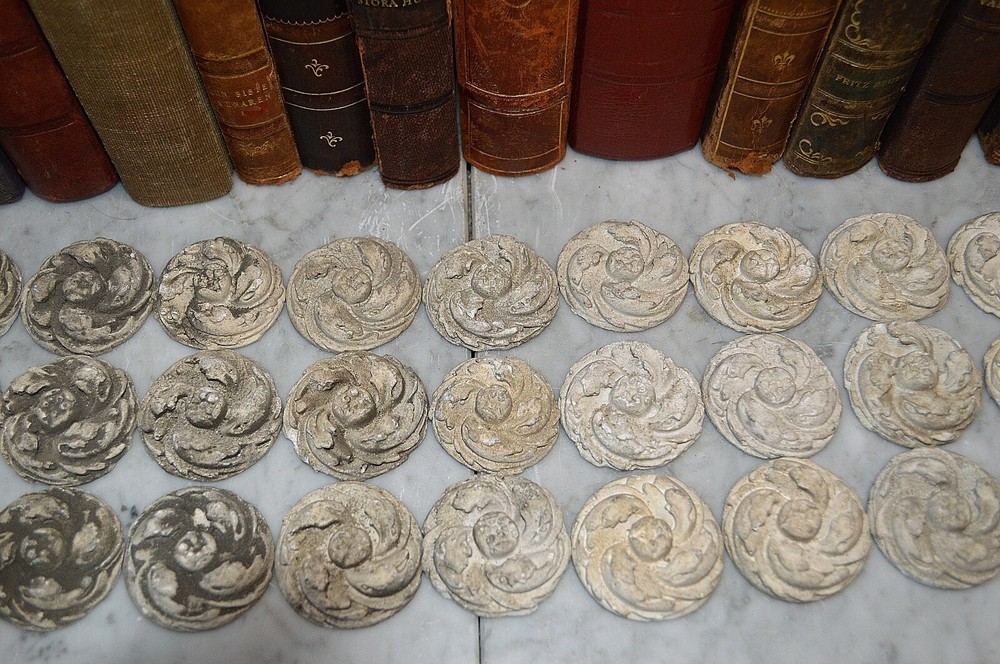 One Antique German Plaster Small Rosette Stucco Straw Architectural 14 Available