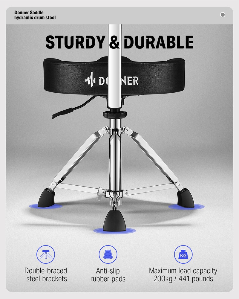 Donner DHT-250 Drum Throne With Backrest Motorcycle Style Stool Adjust Height