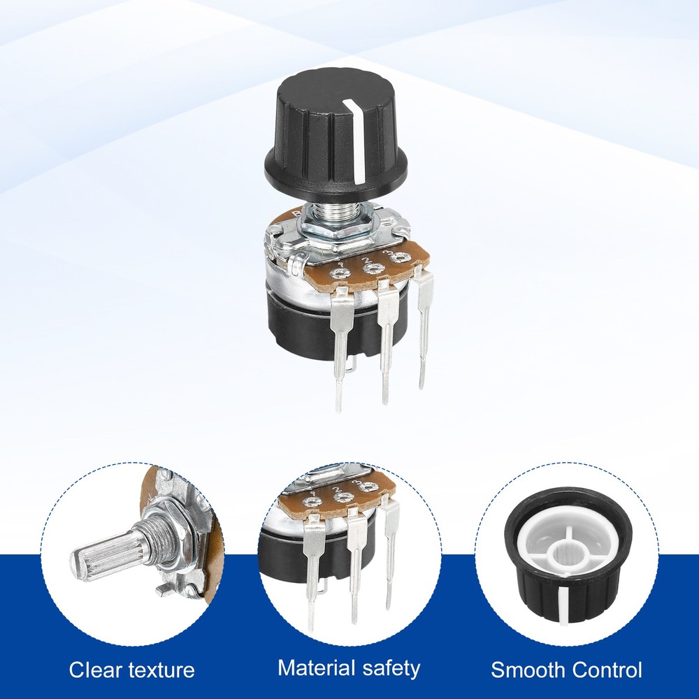 5Set 500K Ohm Rotary Potentiometer WH138 3 Pin Variable Resistor with 24mm Knobs