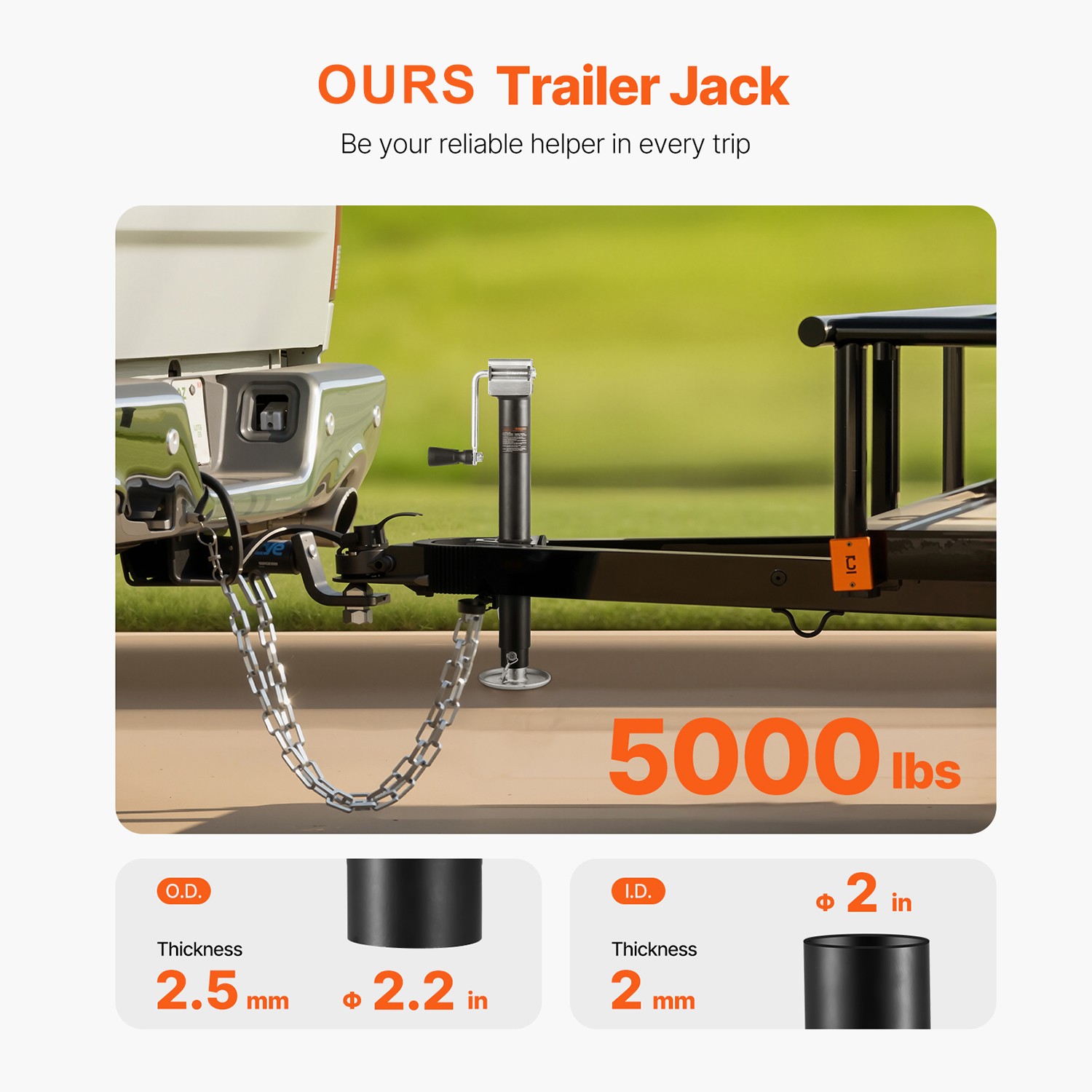 A Frame Trailer Jack Bolt on Trailer Tongue Jack 5000 lbs 15-inch Travel