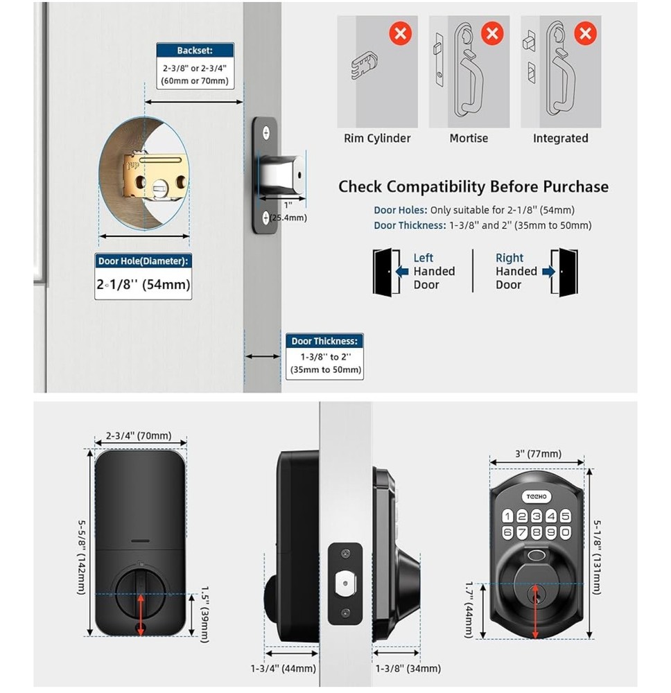 Smart Keyless Entry Electronic Keypad Deadbolt for Front Door,Auto Lock/Black