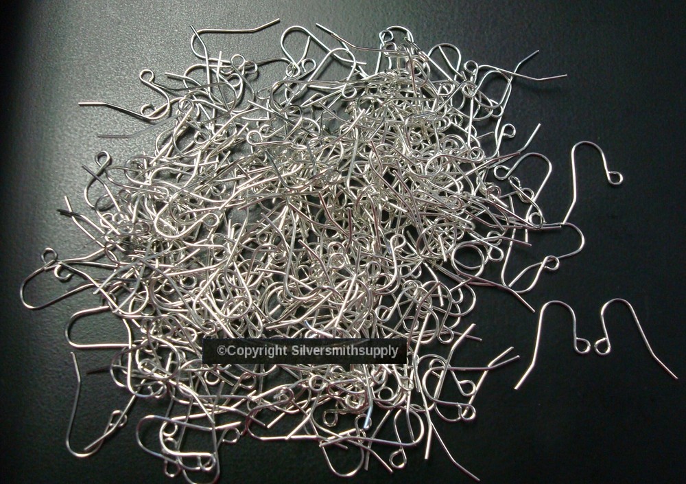 300 Silver plated plain fish hook earring wires open bottom loop FPH027B