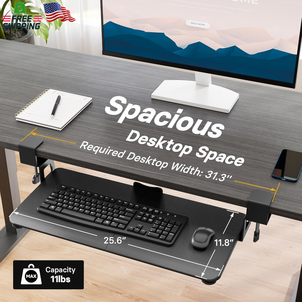 BONTEC KMT01 under Desk Keyboard Tray, Pull-Out Keyboard & Mouse Platform with C