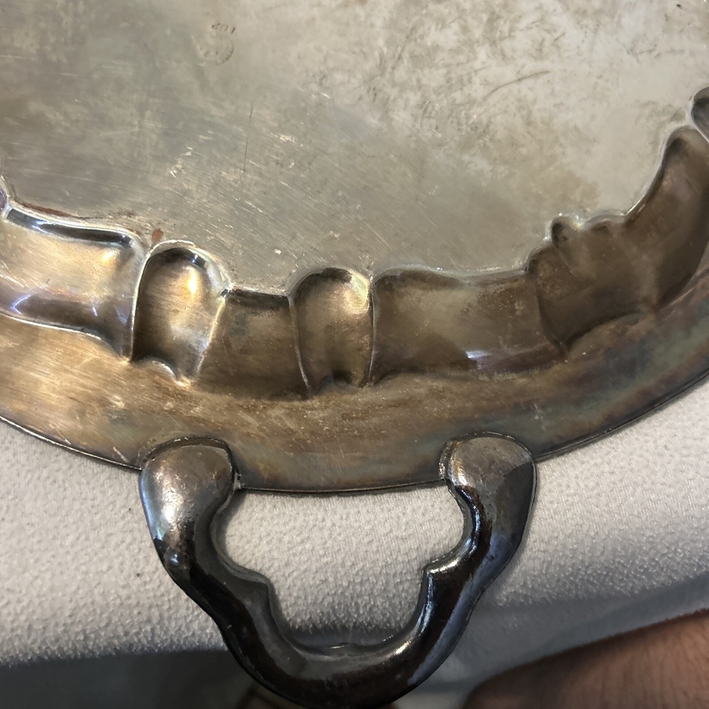 1875 Handled Sheets Rockford S Co Silverplated Serving Tray Ornate Scallop 14.5"