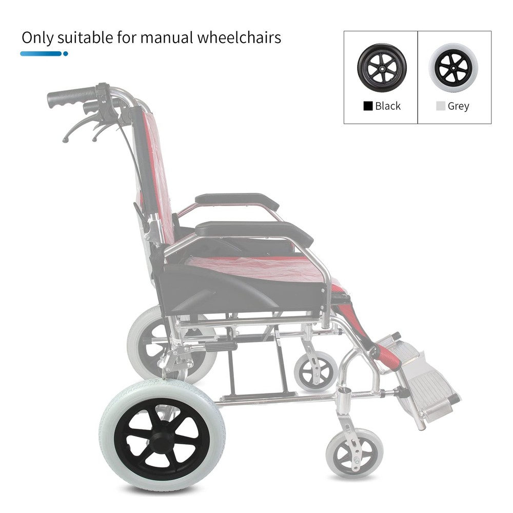 Wheelchair Wheels Assembly Pair 12" Rear Gray Solid Tire Replacement