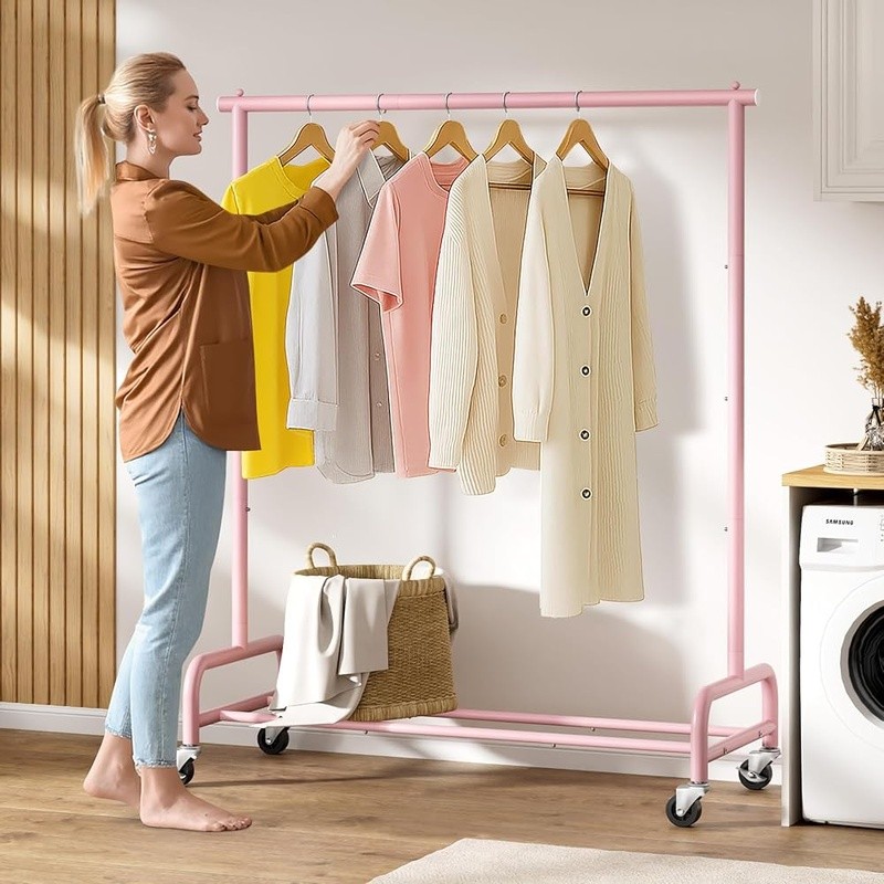 Heavy Duty Clothes Rack Rolling Garment Organizer W/ Wheels Storage Solutions US