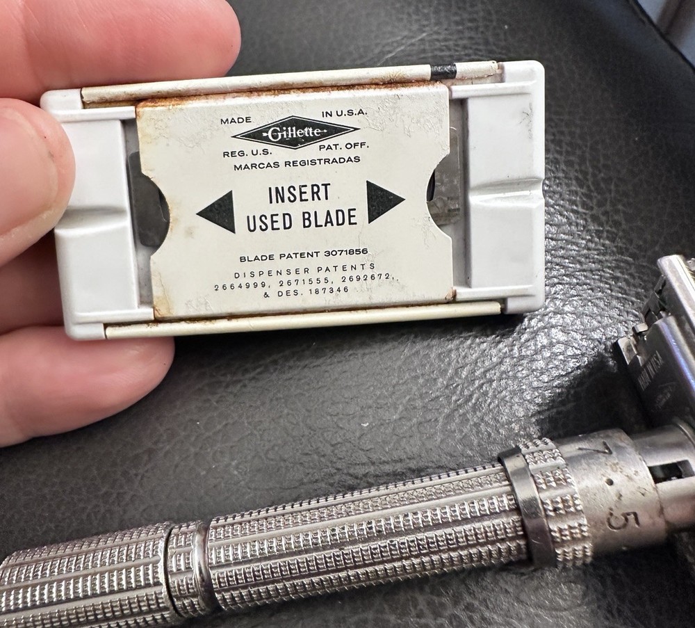 1963 Gillette Slim Adjustable 1-9 Safety Razor Date Code I-2 With Blades