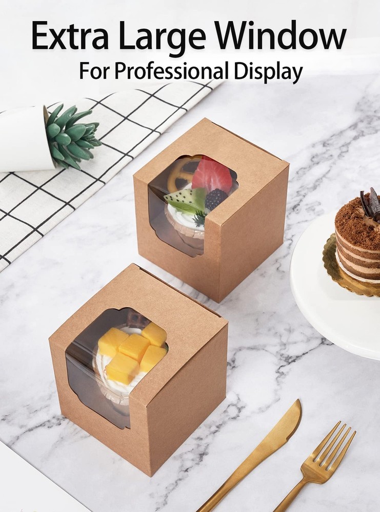 Cupcake Boxes 100 Pcs Bulk Brown Kraft IndividualBox, Single Containers Paper...