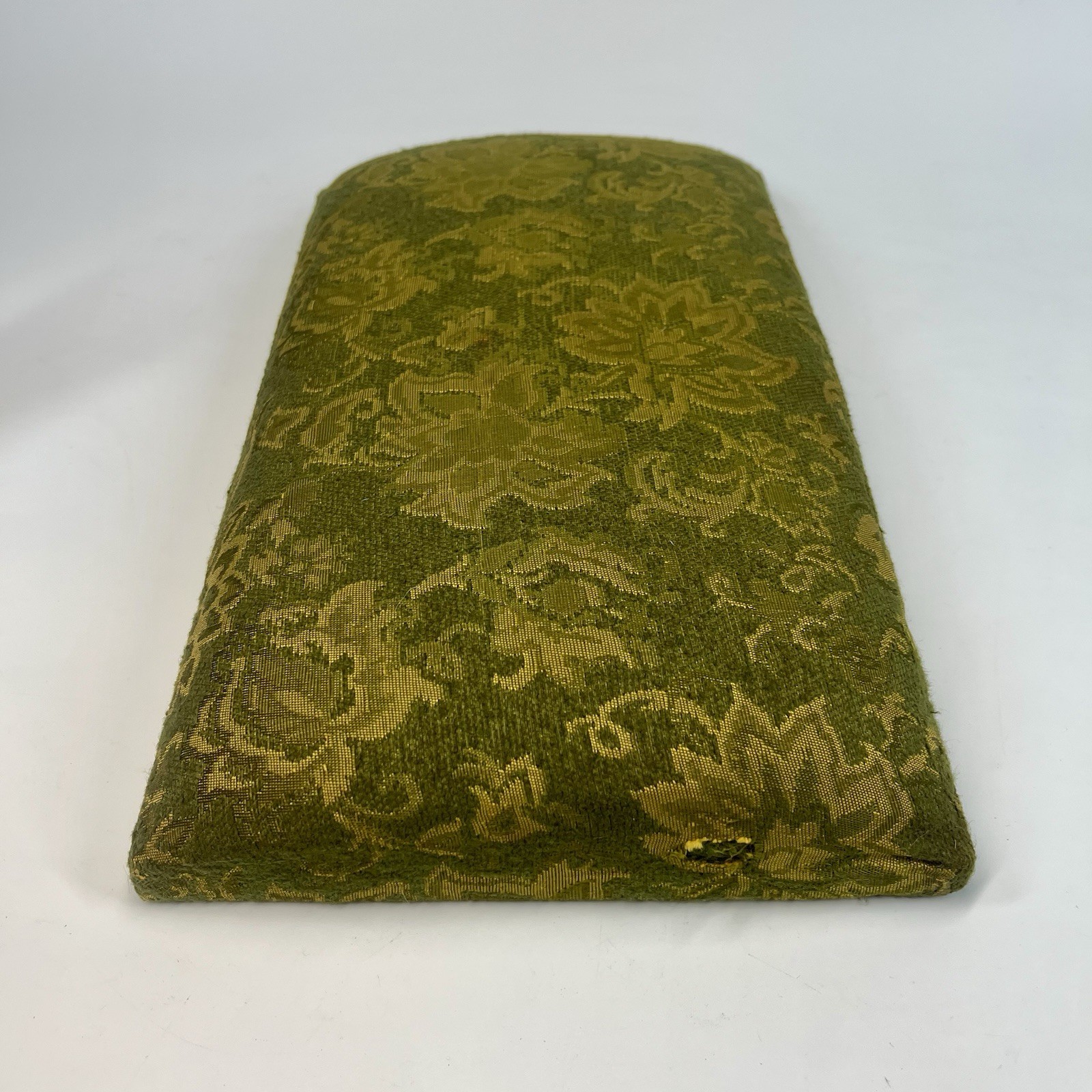 Antique Mission Style Arts & Crafts Wood Foot Stool w/ Green Damask Fabric Top