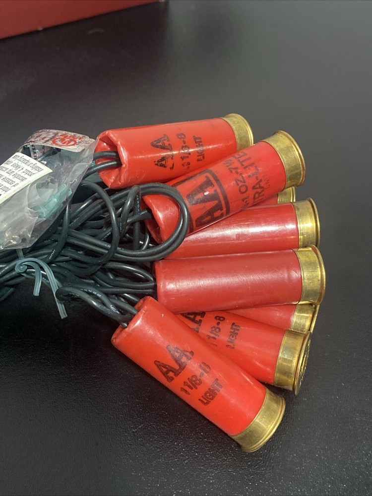 Shotgun Shell Christmas Tree Lights REAL 20 Lights 8ft String RED & GREEN Rustic