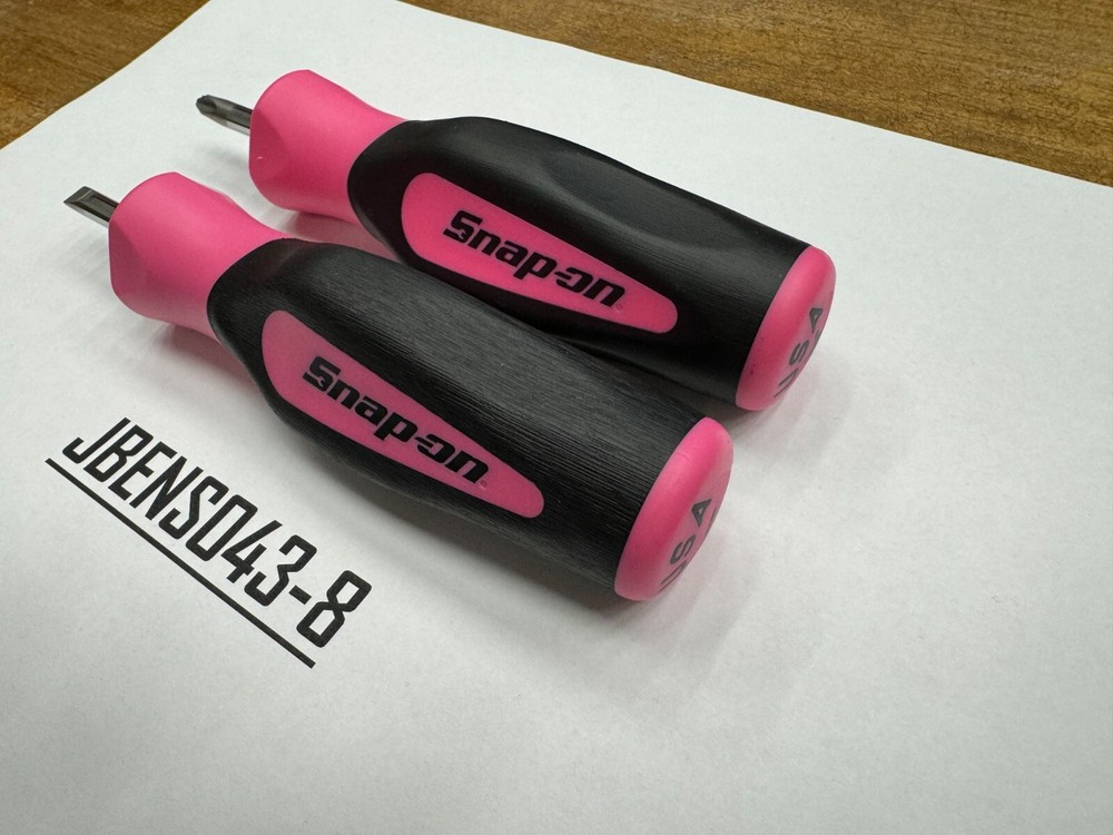 Snap-on Tools NEW RARE PINK 2pc Soft Grip Instinct Handle Stubby Screwdriver Set