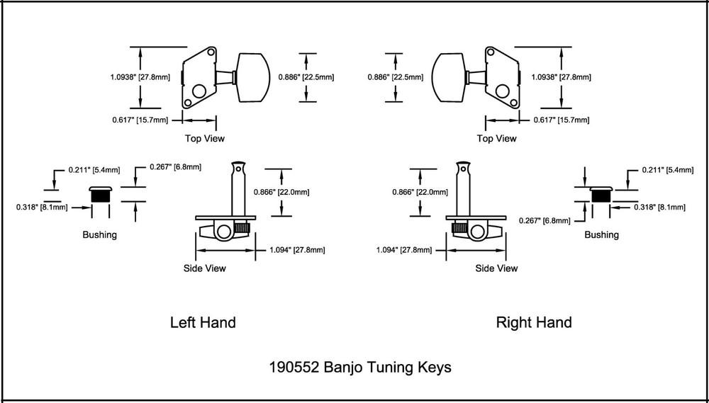 Tuning Machine Key Banjo 5 String Open Back Chrome 190552CHPR