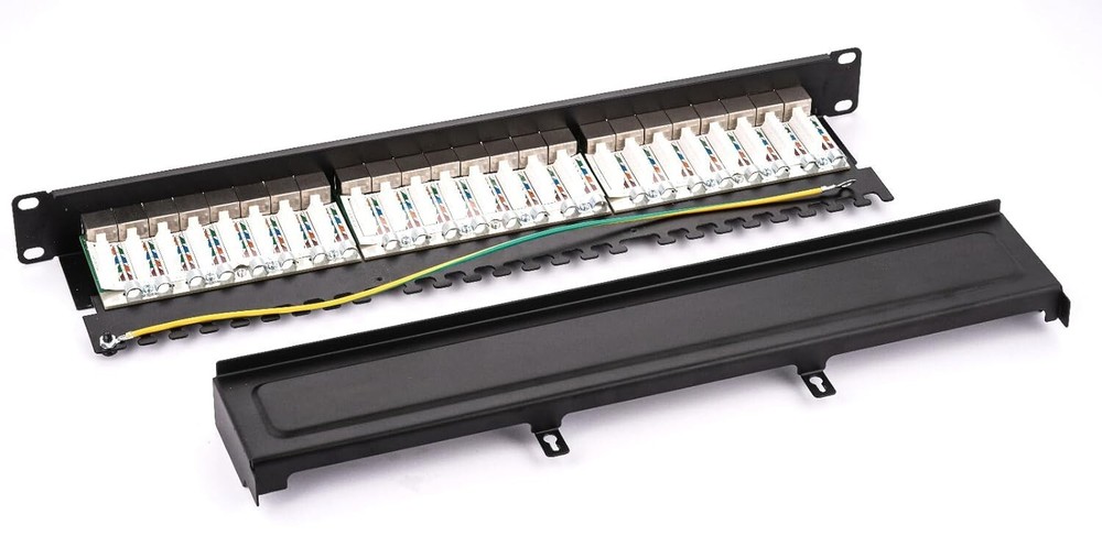 24-Port Shielded Cat6A Patch Panel 1U 19" Rackmount 10Gbps Ethernet RJ45 Network