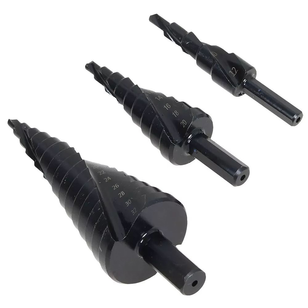 3Pcs/Set 6-10mm Shank HSS Step Drill Bit Set Large Cone Titanium Bit Hole Cutter