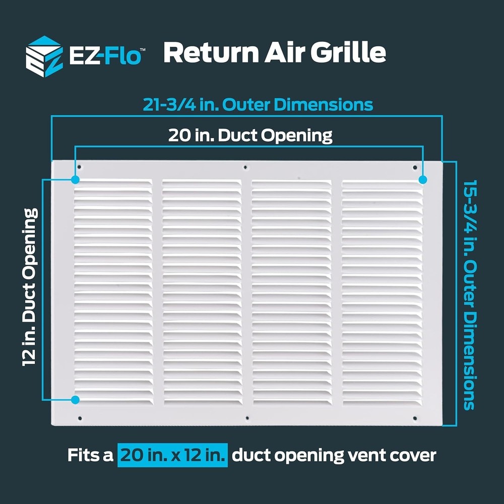 Versatile 20x12 Solid Steel Return Air Grille for Wall or Ceiling Installations