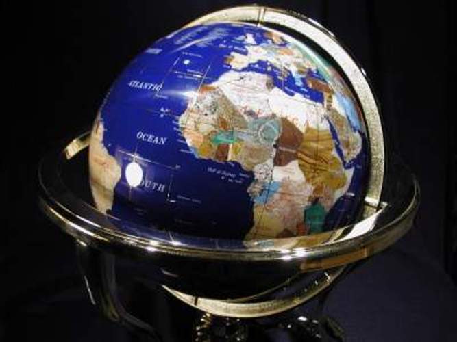 Gem Globe in Solid Brass Frame with Compass-FREE SHIPPING!