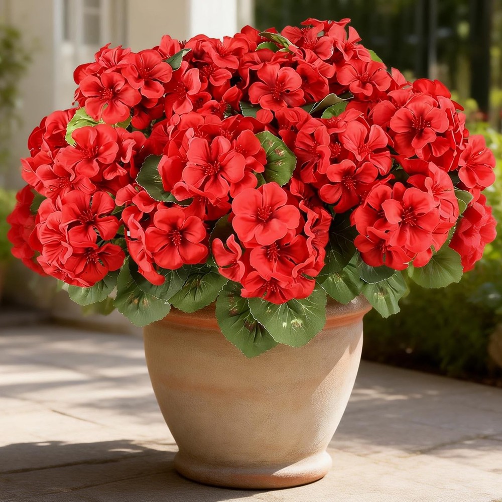12 Bundles Red Artificial Geranium Flowers for Outdoors Spring Decor Geranium...