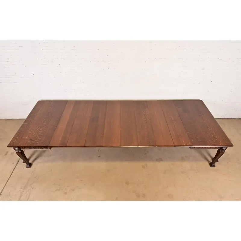 R. J. Horner Style Victorian Carved Oak Extension Dining Table, Newly Refinished