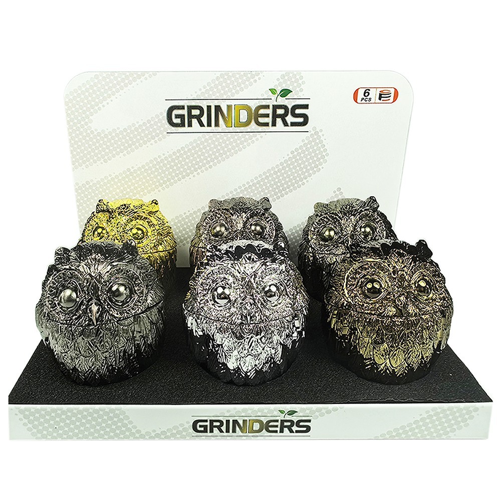 1 Vintage Metal Owl Tobacco Grinder 4 Piece Zinc Teeth Herb Crusher Spice Mill