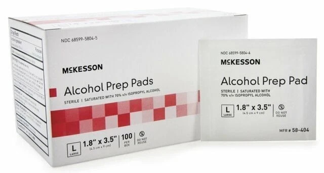 McKesson Large Alcohol Prep Pad 1.8"x3.5", 100 Count Per Box, 1  Box