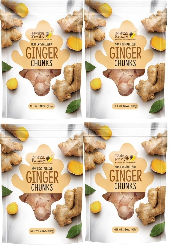6-Pack Nutty & Fruity Ginger Chunks Dried Non Crystallized Ginger, 32 oz Each