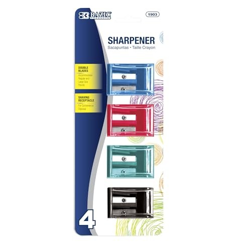 BAZIC Dual Blades Square Sharpener w/ Receptacle (4/Pack)