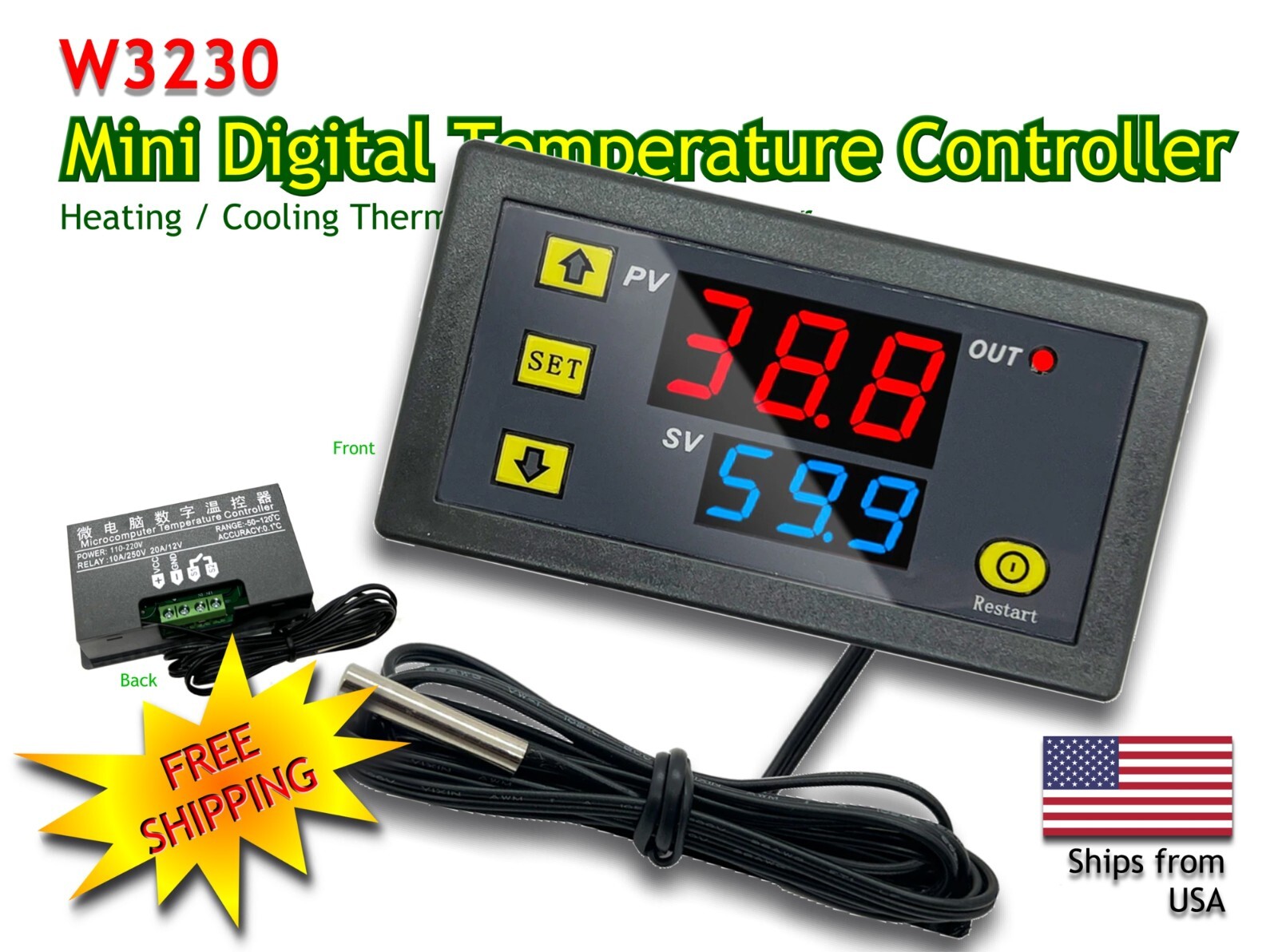 W3230 110-220V High Precision Digital Temperature Controller Thermostat -50~120℃