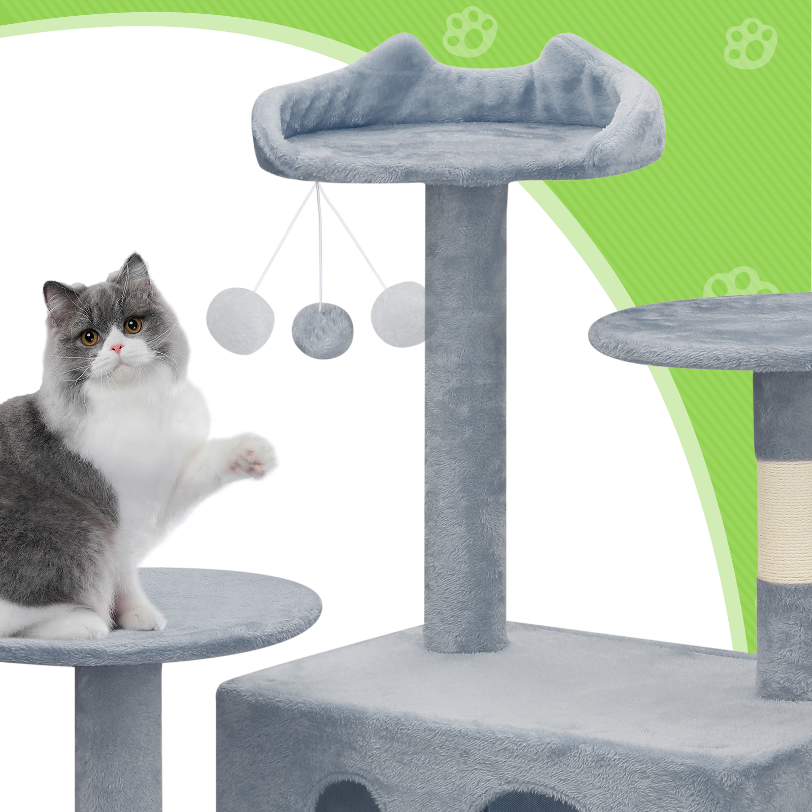 77"Cat Tree Cat Tower Large Kitten Playing House Condo Scratching Post for Rest
