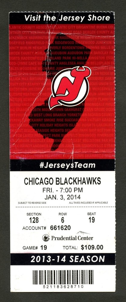 New Jersey Devils vs. Chicago Blackhawks Game Program/Ticket Stub ~ 1/3/2014