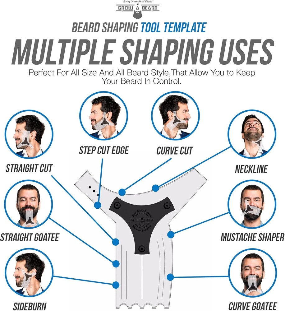 Beard Shaper & Shaping Tool for Men, Lineup Guide Template, Black