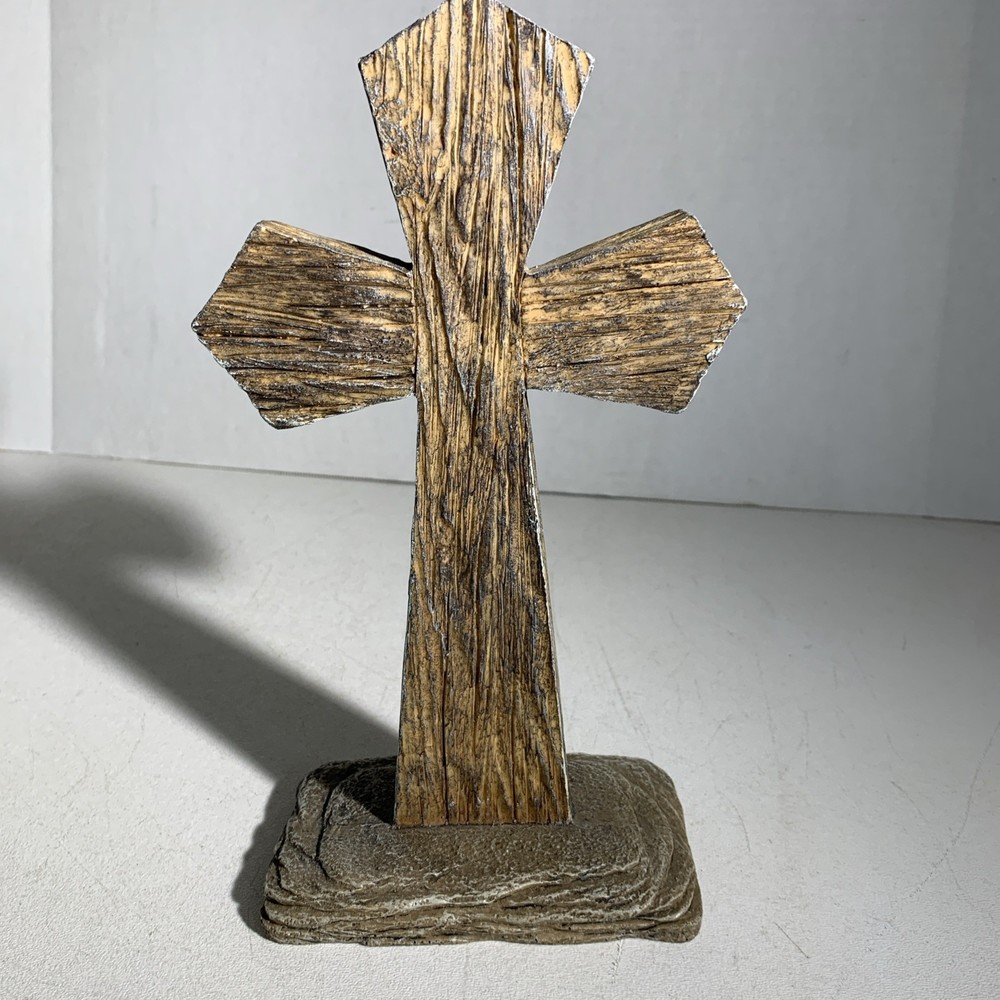 Small Boho Rustic Primitive Style Resin & Beads Standing Decorative Ornate Cross