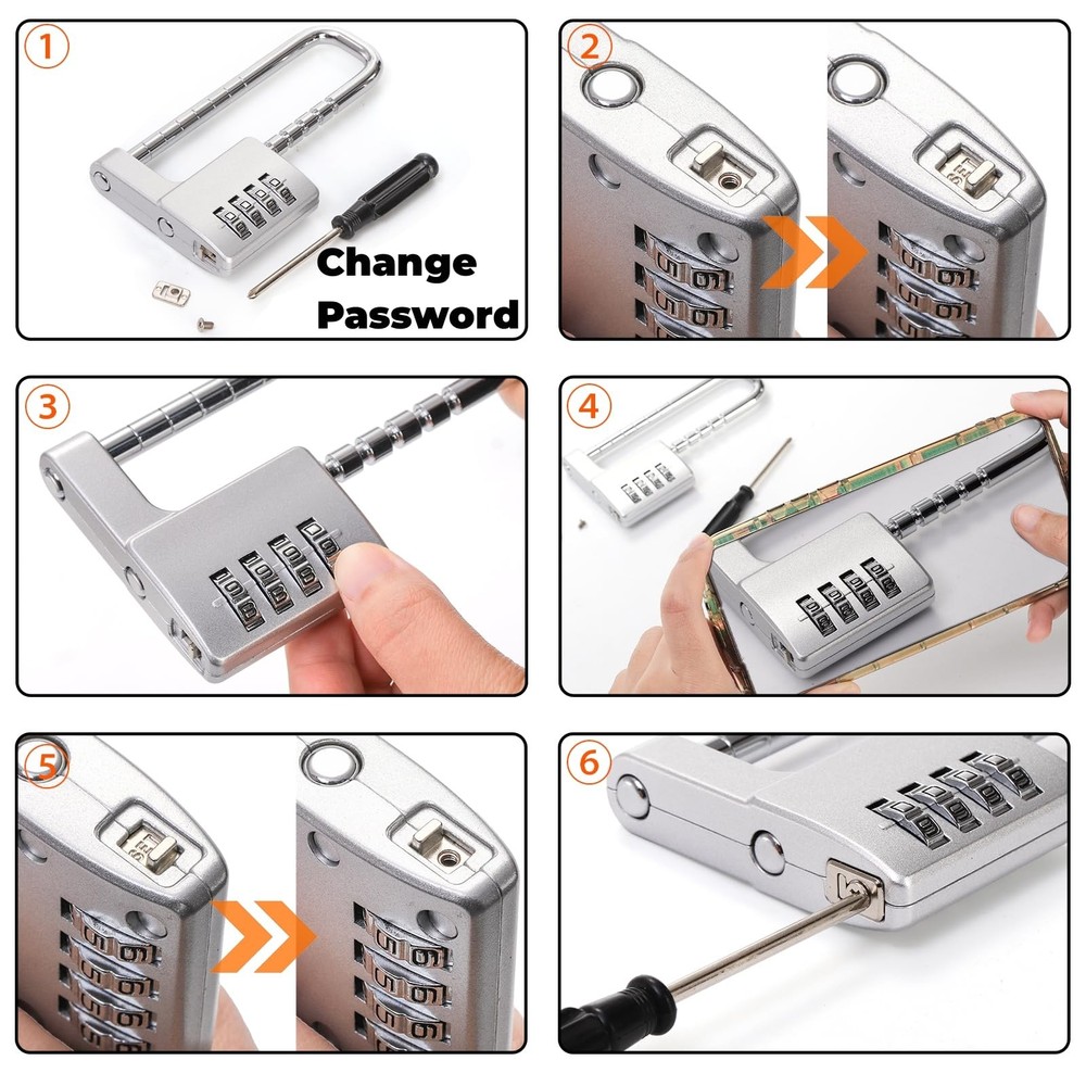 U Shaped Cabinet Combination Lock, 4 Digit Stainless Steel Padlock with Code,...