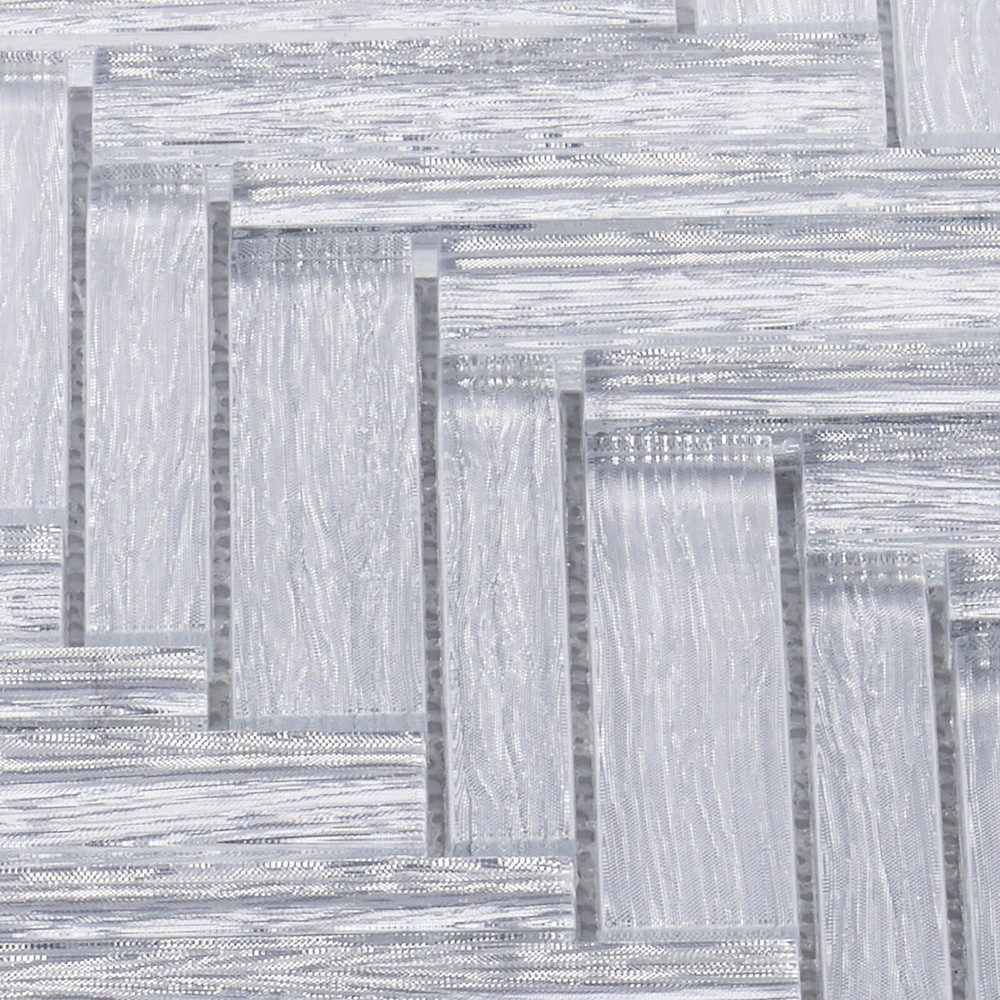 Gray Hand Brushed Pattern Silver White Metallic Glass Mosaic Tile Backsplash