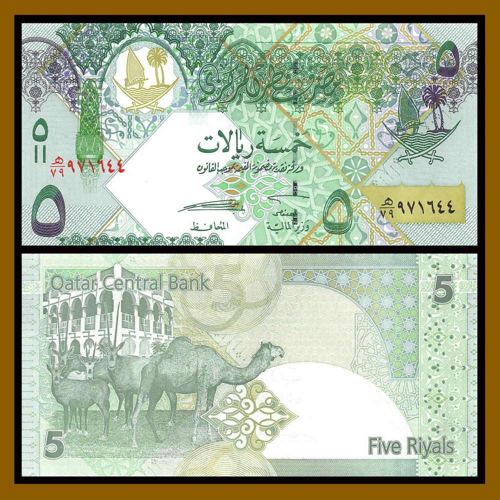 Qatar 5 Riyals, 2008-2015 P-29 Camel Deer Unc