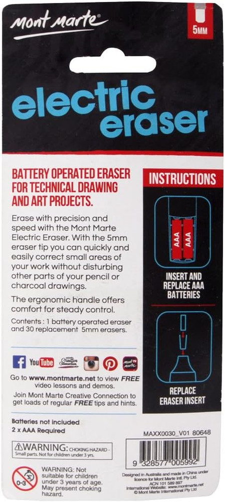 Mont Marte Electric Eraser, Includes 30 Eraser Refills. Suitable for Use with Gr