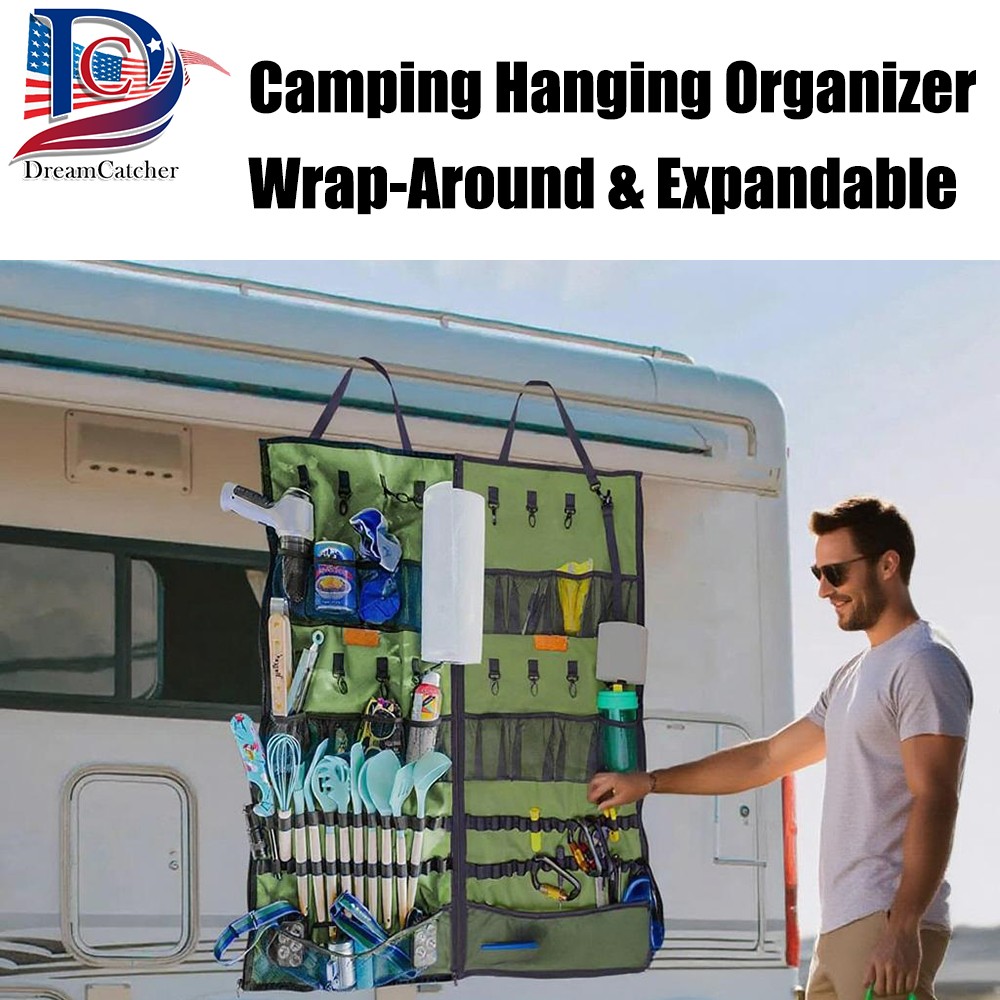 600D Camping Hanging Organizer Wrap-Around & Expandable Storage for Camp Kitchen
