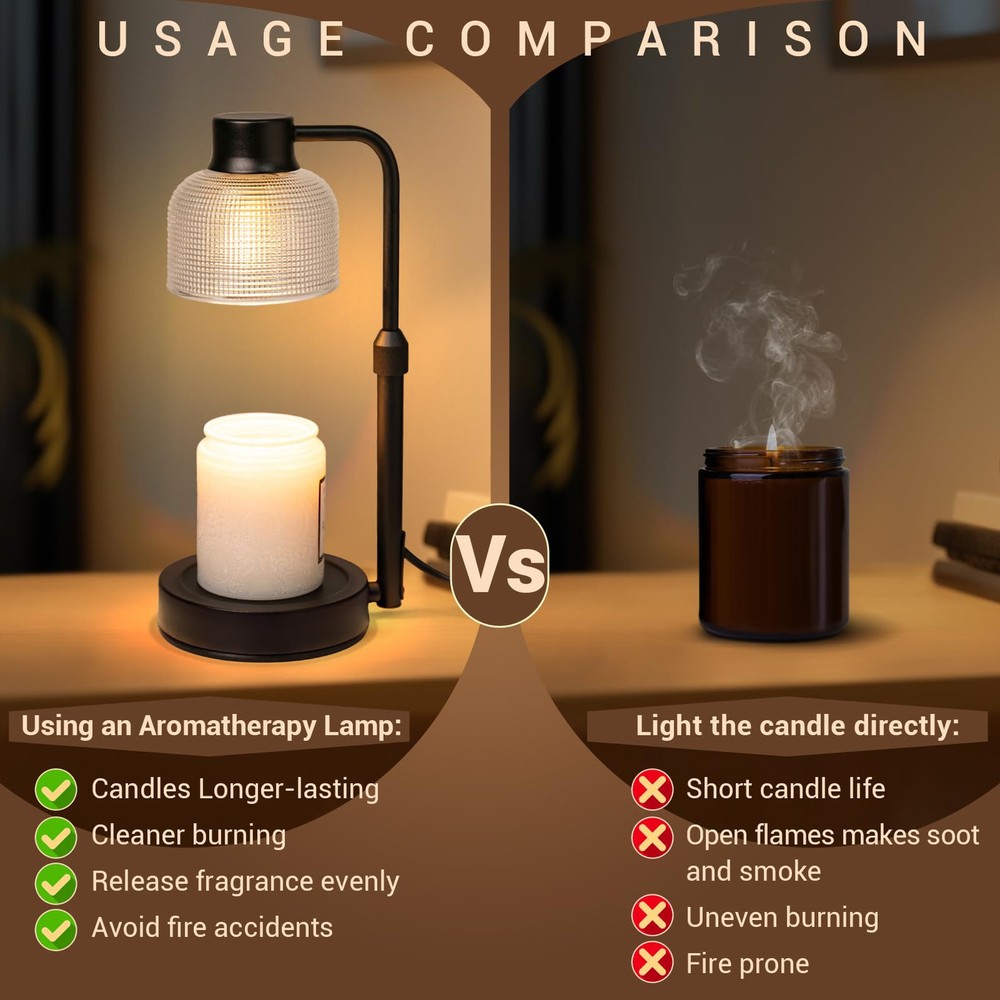 Candle Warmer Lamp with Timer: Adjustable Height Dimmable Candle Warmer 24-Ho...