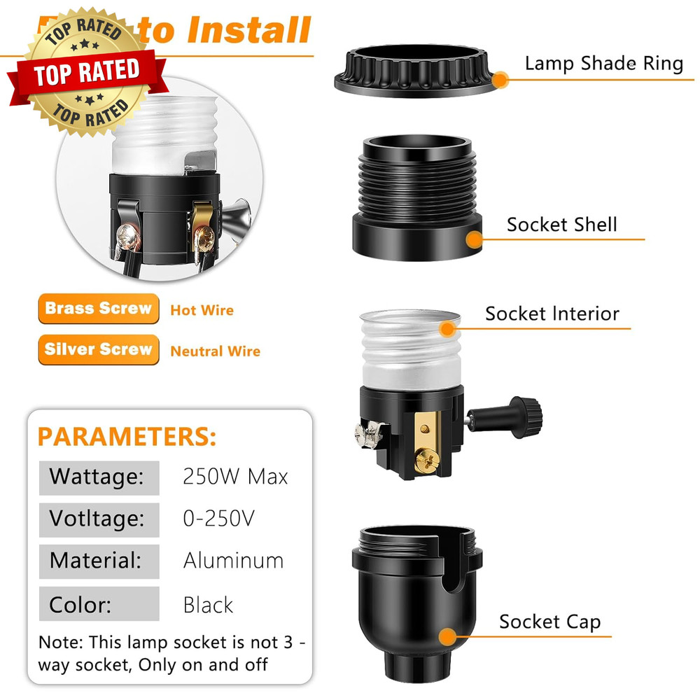 UL Listed E26 Light Socket Threaded Lamp Socket Replacement with On/Off Switch M