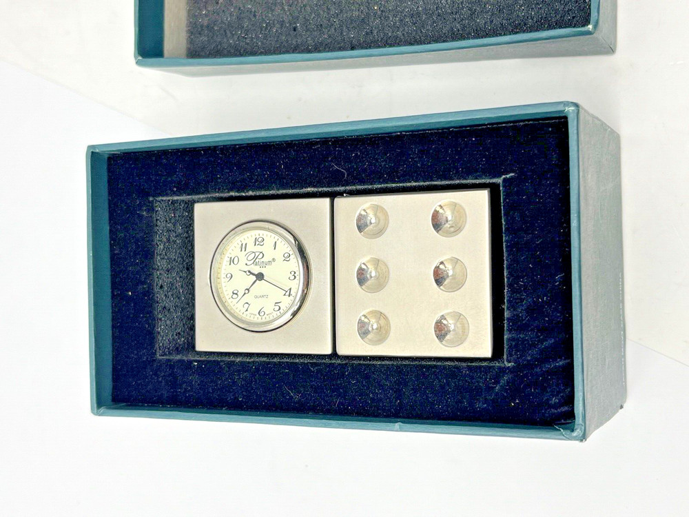 Silver Dice Clock , Elegant Gift, 3" Wide, 1 1/2" Tall, 1 1/2" Deep.