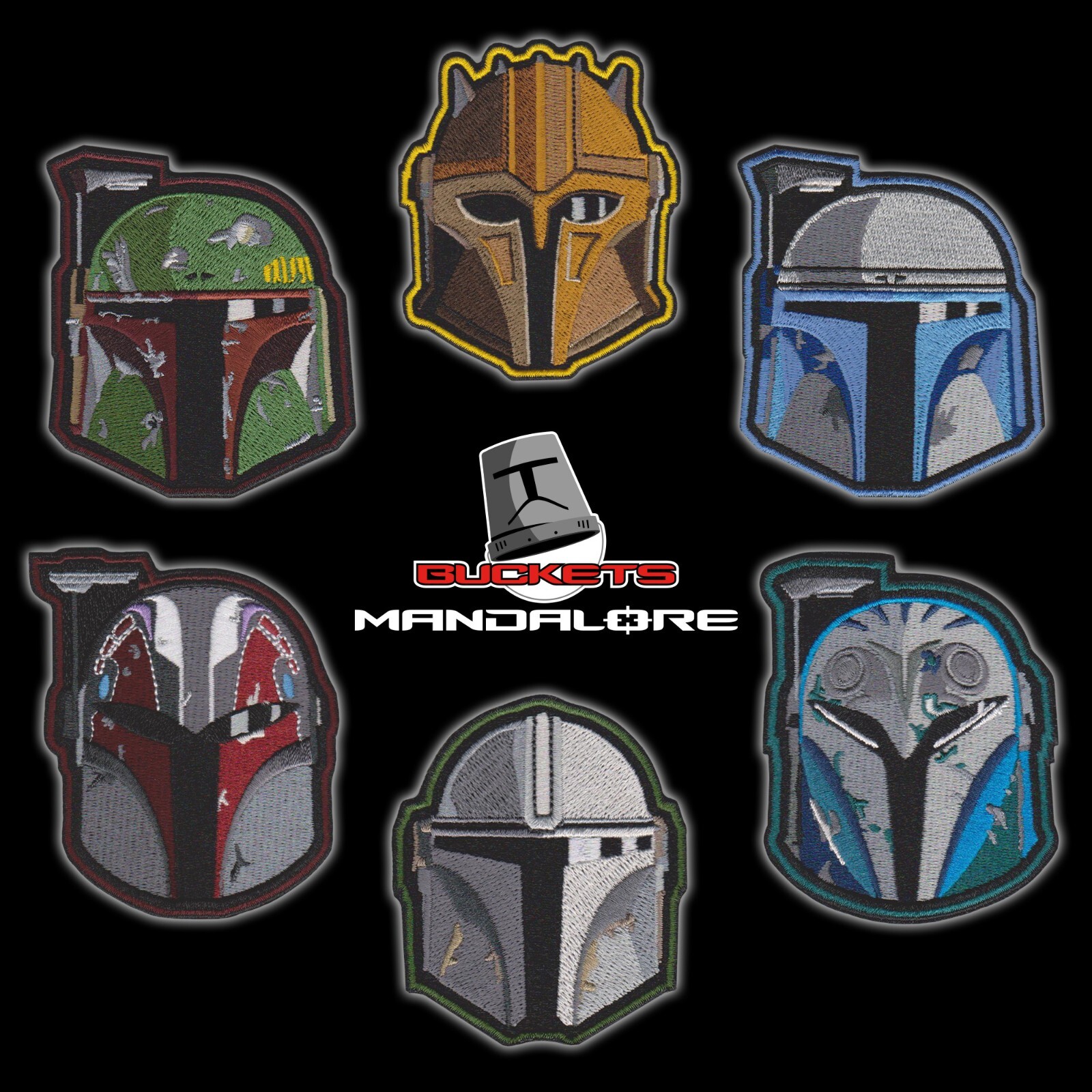 Star Wars "Buckets" Series MANDALORE helmet embroidered patches Boba Fett Mando