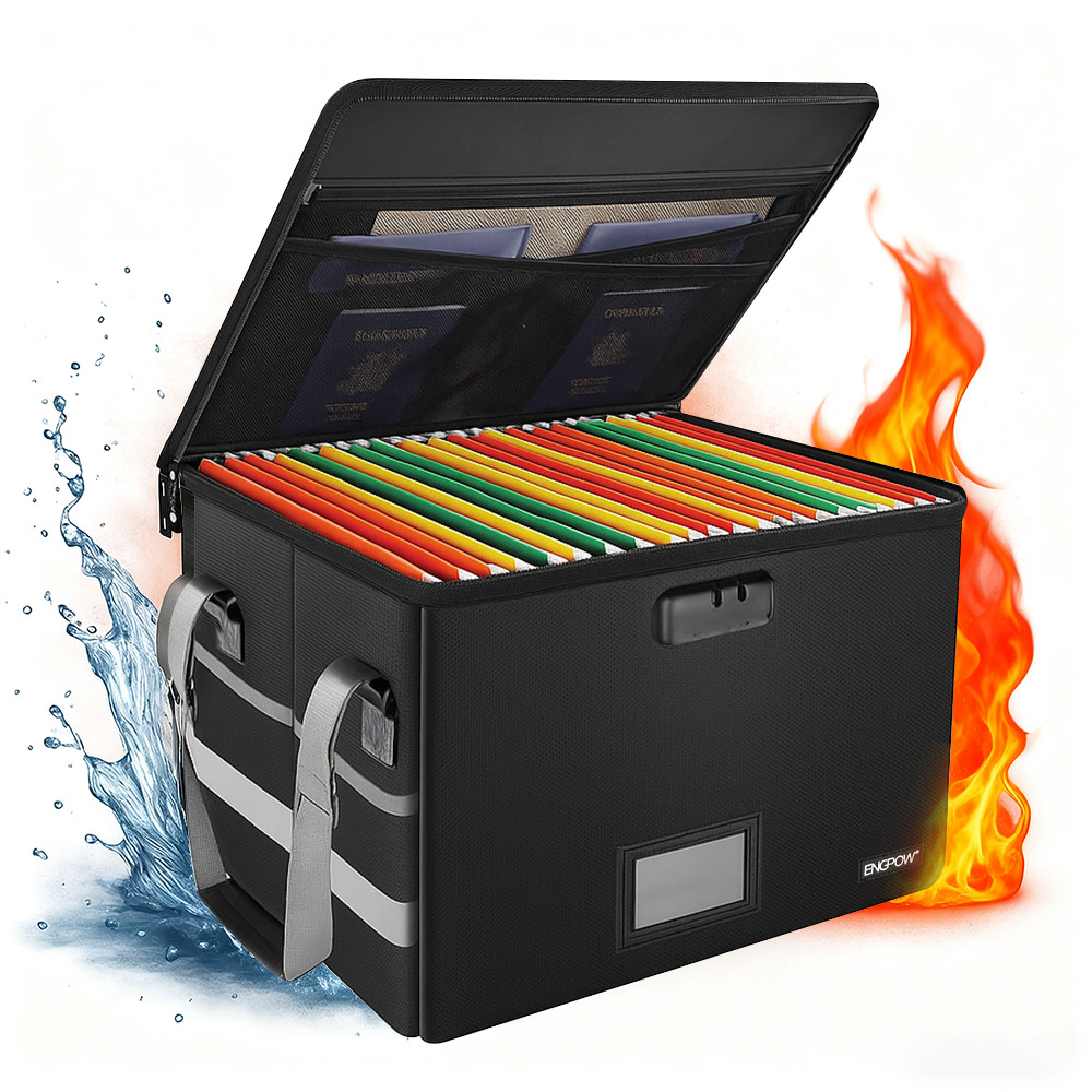 ENGPOW Portable Fireproof Waterproof File Storage Box Foldable Filing Handle