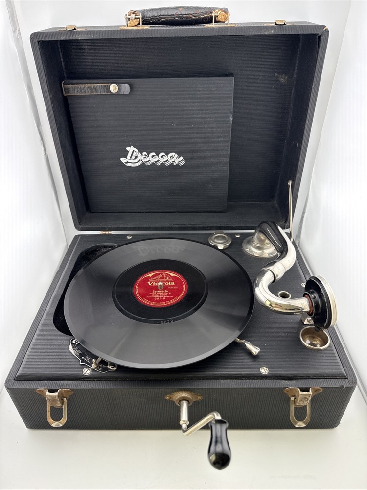 ANTIQUE LARGE DECCA GRAMOPHONE TURNTABLE - WORKING -With Shellac Record SERENADE
