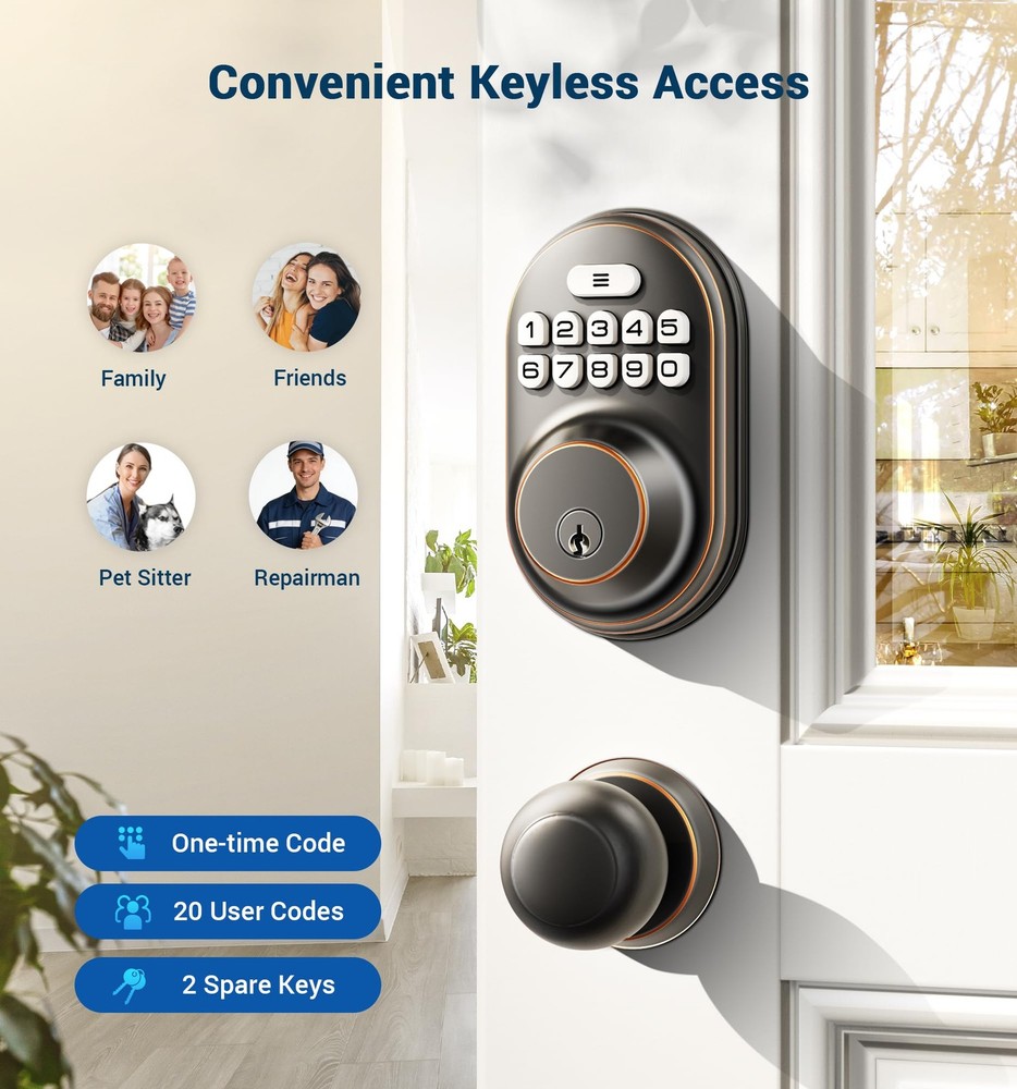 Keyless Entry Door Lock, Electronic Keypad Deadbolt, Keyed Entry, Auto Lock, Ant